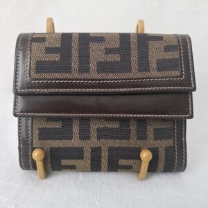 Auth Fendi Zucca Trifold Compact Wallet